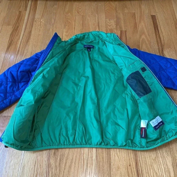LAND'S END Girl's Sz L (6-7) Thin Quilted Puffer Zip Up Jacket Blue/Green - Picture 2 of 5